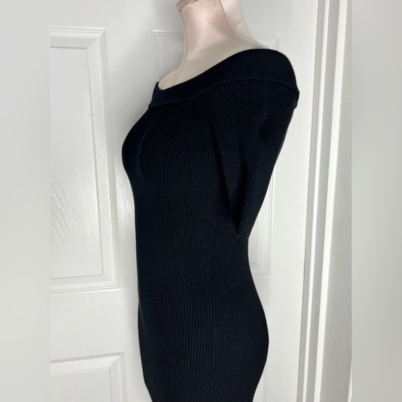 All Saints off shoulder black ribbed Midi dress. - Picture 5 of 11